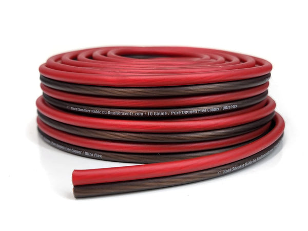 KnuKonceptz Kord 10 Gauge Oxygen Free Copper Speaker Wire 100' Red/Black