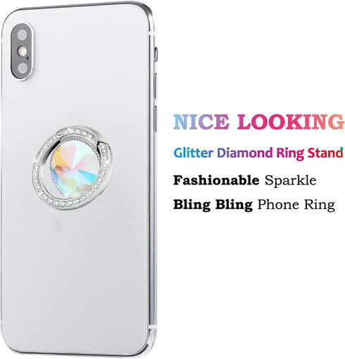 Glitter Bling Bling Phone Ring Holder,Sparkle Phone Ring Grip Artificial Diamond Stand,Rhinestone Cell Finger Ring for Phones,Pad(Silver)