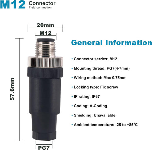 M12 5 Pin Male & Female Socket Panel Aviation Wire Connector, 12mm Industrial Circular Connector, Outdoor Waterproof