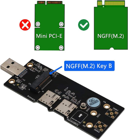 NGFF(M.2) to USB 3.0 Adapter, Dual Nano SIM Card Slot for 3G/4G/5G Module