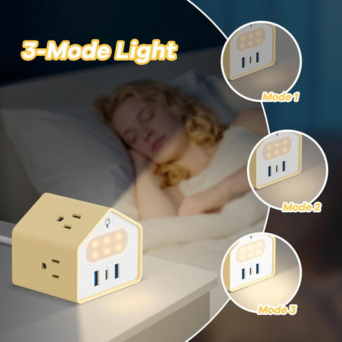 GLCON 20W 4 3 Handy Power Strip with Night Light - Yolk-Yellow Power Strip Surge Protector - USB C Charging Station