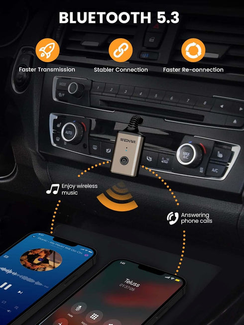 MaedHawk Aux Bluetooth Adapter for Car, Portable Bluetooth 5.3 Receiver for Car/Home Stereo, Hands-Free Calls