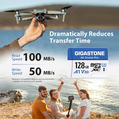 Gigastone 128GB 4K 4K U3 A1 V30, 100MB/s, Designed for Drone Micro SD Card, Drone Pro, MicroSDXC Memory Card