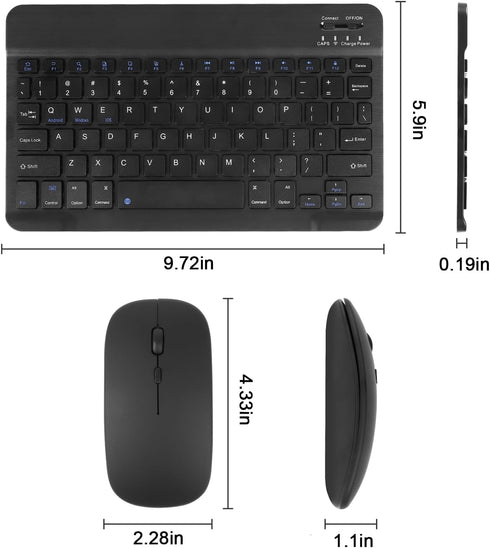 Ultra-Slim Portable Bluetooth Keyboard and Mouse Combo, Compact Rechargeable Wireless Set for iPad Pro/Mac OS/Windows