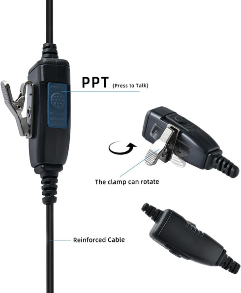 Single Wire Swivel Walkie Talkie Earphone with PTT and Microphone for 2 Pin 2.5mm+3.5mm Motorola Two Way Radio CP200 GP2000 XU1100 PRO3150 SP10