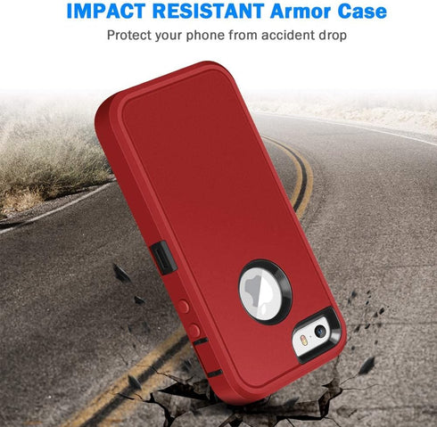 Jelanry for iPhone 5/5S/SE 1st Generation Case, Heavy Duty Rugged Shockproof Dual Layer Protective Shell, Red