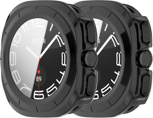 E ECSEM Waterproof Hard Case for Samsung Galaxy Watch 7 Ultra, Ultra-Thin Tough Cover with Tempered Glass - Black