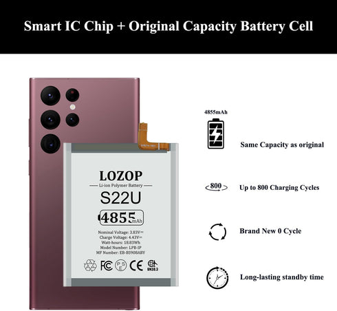 Battery Replacement Kits for Samsung Galaxy S22 Ultra 5G, Repair Tools Kit and User Manual