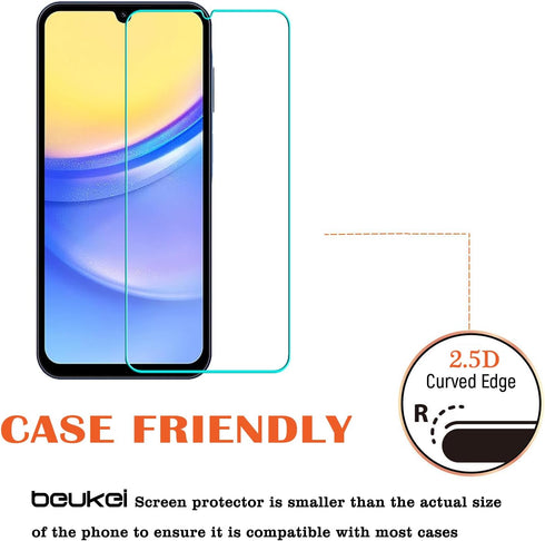 beukei 3 Pack Tempered Glass Screen Protector for Samsung Galaxy A15 5G, Touch Sensitive, Case Friendly, 9H Hardness