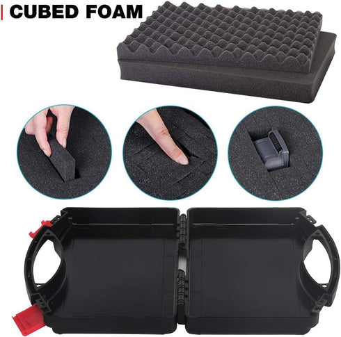Small Hard Carrying Case with Pluck Foam for iPhone, GoPro, Camera, and More, Outer Size 9.3 x 7.5 x 2 Inches, Black