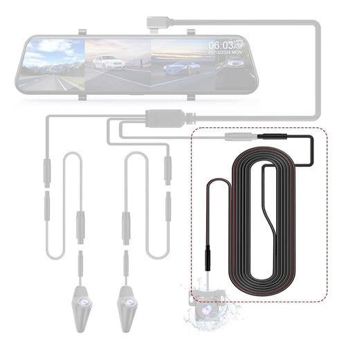 18ft D90/D90-4CH-MINI/J20/J30/H5 PRUVEEO Rearview Camera Extension Cable for Dash Cam, Car Recorder Reverse Backup