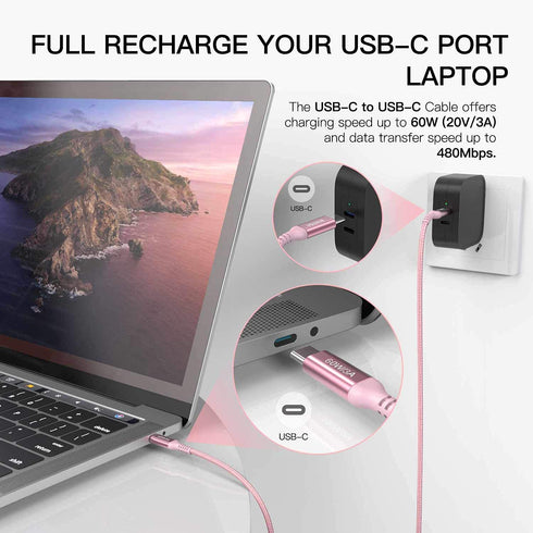 Awnuwuy 15ft Pink USB-C to USB-C Cable (2-Pack) - 60W Fast Charging, Compatible with iPhone 15 Pro Max, iPad Pro,