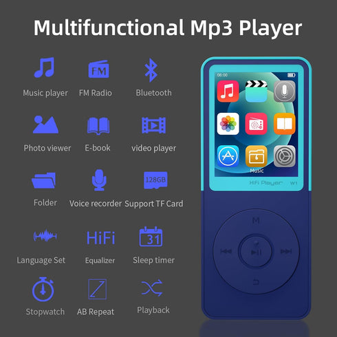 GOPOSOO MP3 Mp3 Artist/Album/Style,FM Blue,32GB) Player with Bluetooth Portable Bluetooth Music Player,EQ,Breakpoint