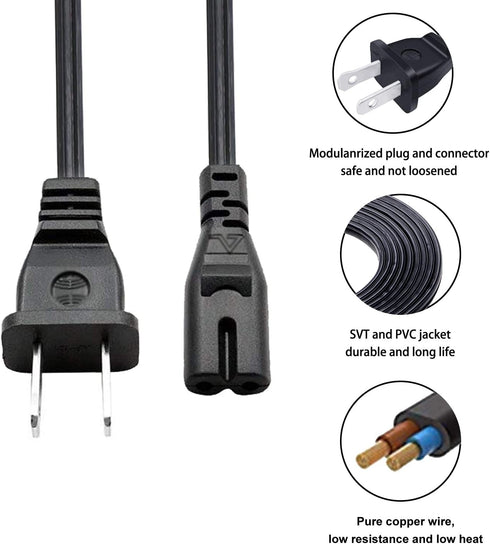 Power Cord for TCL Roku TV, 8ft IEC C7 AC Cable, Replacement for Multiple Models