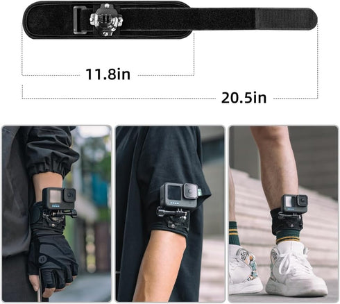 SUREWO Wrist Strap Mount for GoPro Hero 12/11/10/9/8/7/6/5 Black, DJI Osmo Action 4/3, Insta 360 ONE R, AKASO/Campark