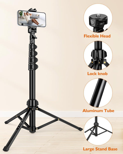 Victiv 85" Phone Tripod, Tall Tripod for iPhone with Remote, Gooseneck and Phone Holder, Overhead Phone Stand for Video