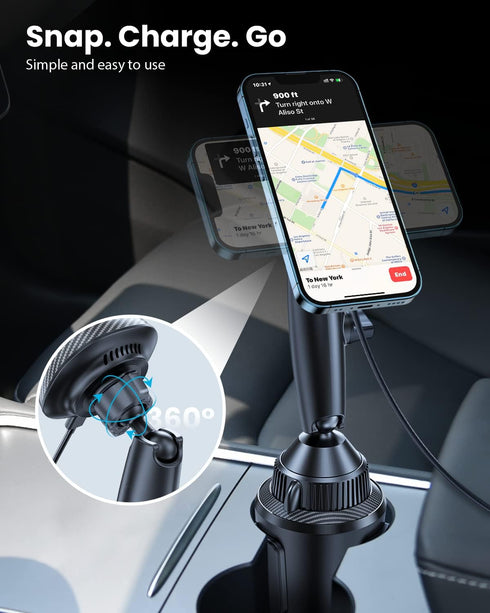 Wireless Magnetic Car Mount Charger for Magsafe, Cup Holder Charger with Heat Dissipation System, Fast Charging Phone