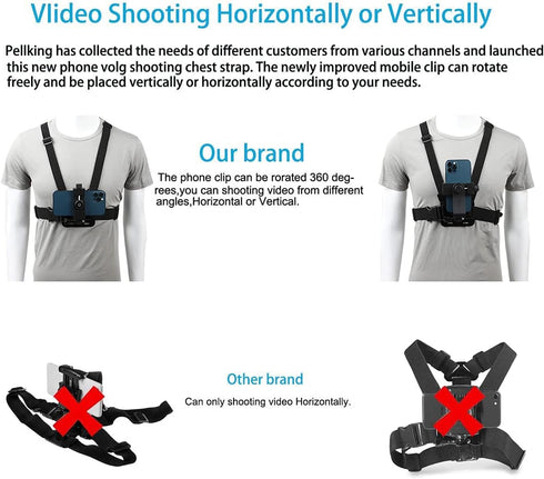 PellKing Mobile Phone Chest Mount Harness Strap Holder for Samsung iPhone Plus, Action Camera POV