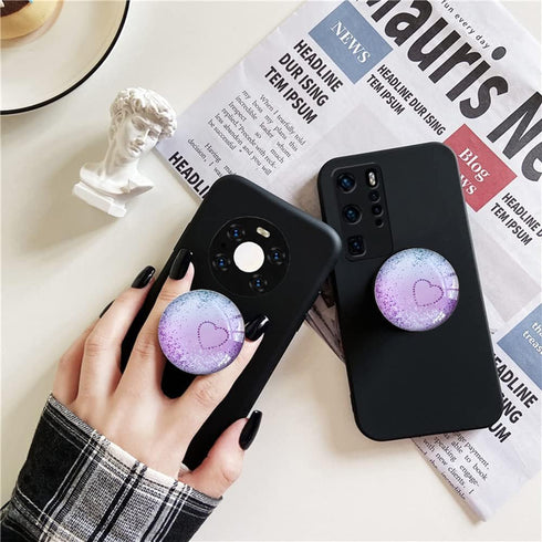 Clear Crystal Glitter Expandible Mobile Phone Grip Stand Holder for Smartphones (Heart Purple)