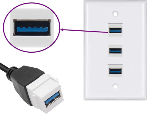 Poyiccot USB 3.0 Keystone Jack Cable, 10Gbps Type A Male to Female Pigtail Extension Cable for Wall Plate Connectors