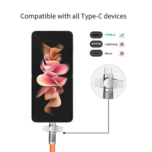 Type-C Cable, 180° Rotating Fast Charging 5FT with Straps for Samsung Galaxy S9/S8 Note 9/8 Plus