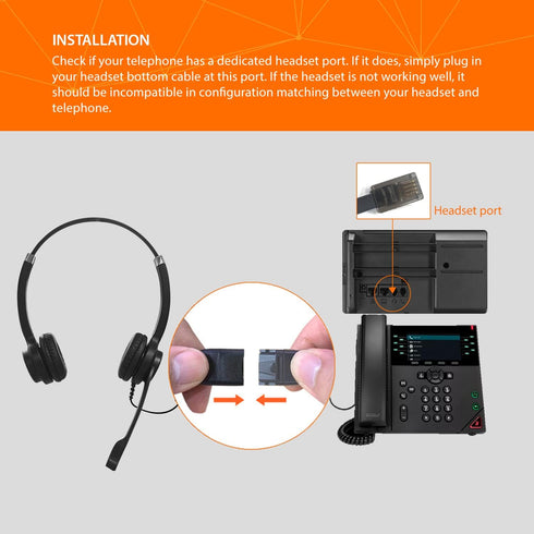 IPD IPH-255 Phone Headset with Noise Cancelling Microphone, Compatible with Cisco Landline Phones