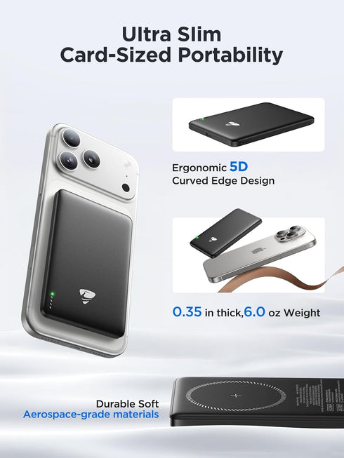 Aioneus 5000mAh 0.35'' 20W Pack 17/16/15/14/13/12 Magsafe Portable Charger, Magnetic Power Bank Ultra Slim with PD USB