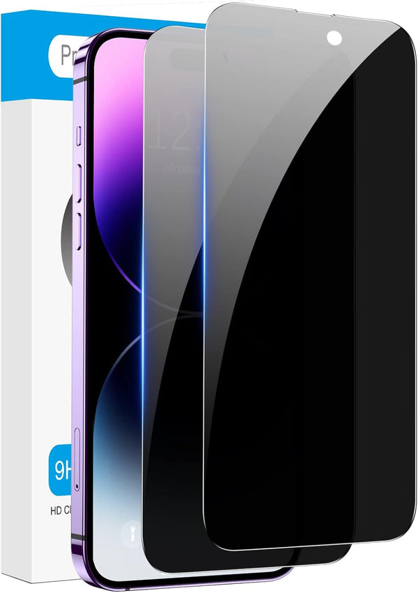 Fotbor 2 Pack Privacy Screen Protector for iPhone 14 Pro Max, Anti Spy Full Coverage Film, Shockproof 9H Tempered Glass