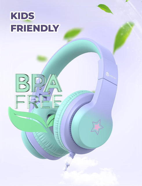 iClever HS19S Kids Headphones - 85dBA Safe Volume Limiter, Over Ear Stereo Headphones for Kids, Foldable 3.5mm Jack for