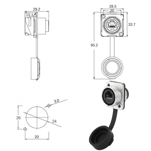 2PCS Heavy Duty Shielded RJ45 CAT6 Ethernet Connector, Waterproof Dust Cap Female to Female Coupler Adapter