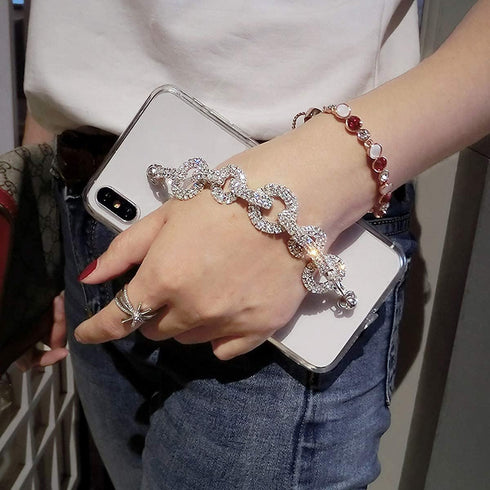 Compatible Samsung Galaxy S22 5G Case with Bling Glitter Bracelet Chain Hand Strap for Women, Clear TPU Cover
