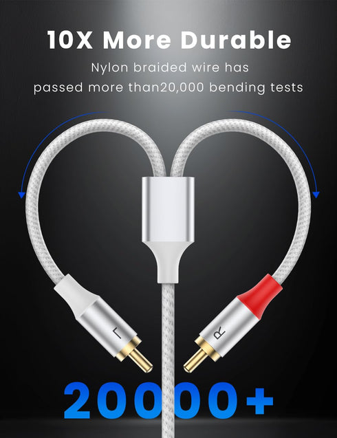 33Ft, 2 2 24K MOSWAG RCA Cables RCA Male to RCA Male Audio Cable Long, OFC Conductors, Gold Plated Nylon Braided RCA