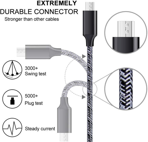 Fast Charging Micro USB Cable 6ft with Wall Charger for Samsung Galaxy S6 S7 J3 J7 Note 5, LG Stylo, Tablet, Kindle