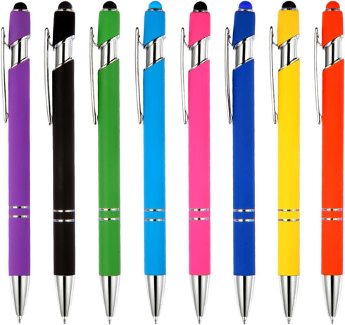 MorPionk 8 Pack Ballpoint Pen 2-in-1 Stylus Retractable Metal Stylus Pens for Touch