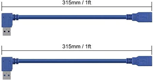 USB 3.0 Extension Cable 1FT, 2 Pack 90 Degree Left & Right Angle USB Adapter Male to Female Short Cables for Laptop