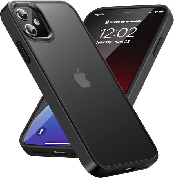iPhone 11 Case, Shockproof Military Grade Protection, Slim Translucent Hard Back, Frosted Black, 6.1'' - Durable &