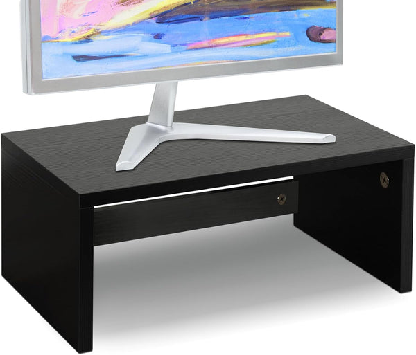 TEAMIX 14.2 inch Black-Higher Monitor Stand Riser, Wood Riser with Storage for Small Monitor, TV, PC, Laptop