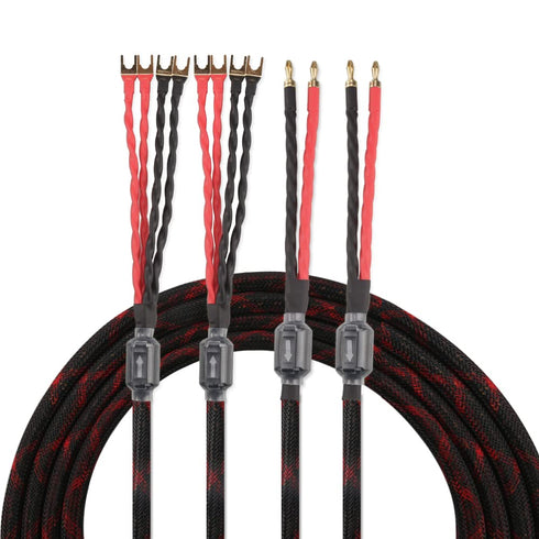 Tertullus 1 Pair Biwire Speaker Cable, 8 Spade Plugs, 4 Gold Plated Banana Plugs, HiFi for Stereo Receiver, 2m/6.56ft