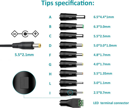Universal 9V 2A AC Power Supply Adapter, 100-240V AC to DC for LED Strip Light, CCTV, Toys