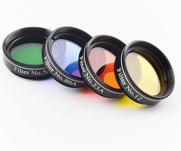 Solomark 1.25 Inch 4pcs Color Filter Set for Telescope Eyepiece - No.12 Yellow, No.23 Red, No.80A Blue, No.56 Green