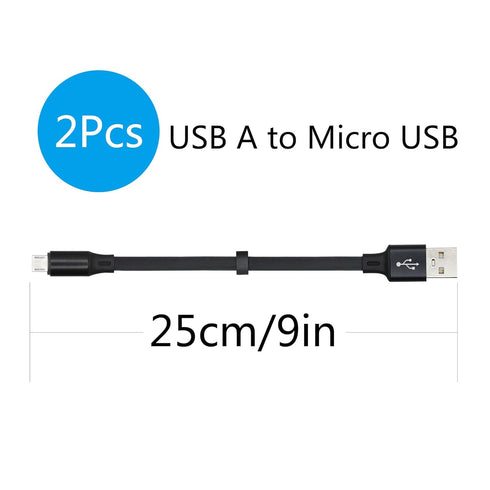 Short Micro USB Fast Charging Cable 0.9in, USB A to Micro USB Charging and Data Sync Cable for Power Bank, Phones (2Pcs)