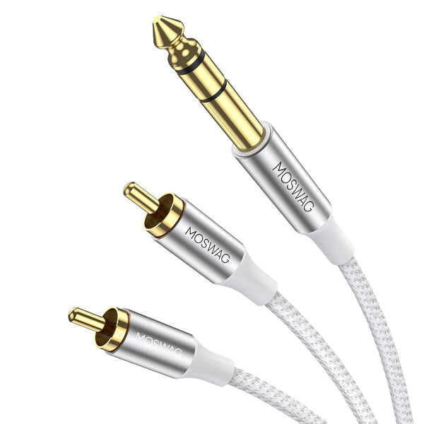 MOSWAG 1/4 inch TRS to Dual RCA Audio Cable, Heavy Duty Gold Plated Copper Shell Y Splitter Cable