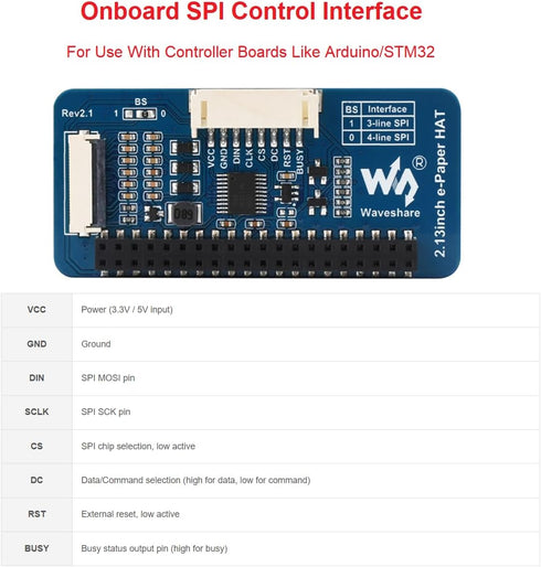 2.13inch 250x122 3.3V/5V Nano/Arduino/STM32, waveshare Four Color E-Ink Display HAT (G), Resolution Red Yellow Black