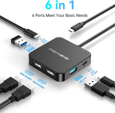 USB C Docking Station Dual HDMI Monitor, ACASIS Dual HDMI Docking Station with 100W PD Charging, USB C HDMI Hub for