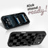 Jefonha 17 17 6.9 inch, Checkered Case for iPhone Pro Max with Finger Strap Kickstand Cute Checkerboard Bow Phone Case