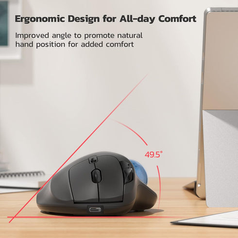 Nulea M501 Wireless Trackball Mouse, Rechargeable Ergonomic, Easy Thumb Control, 3 Device Connection