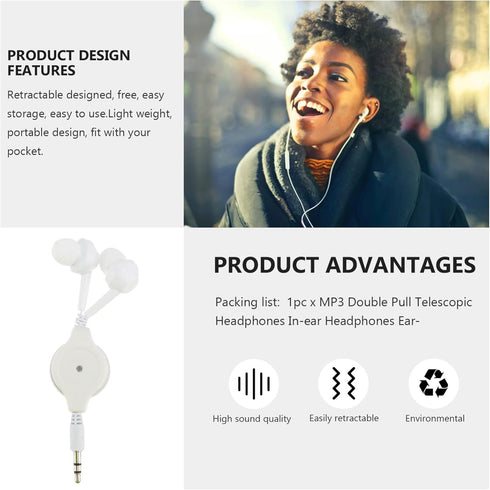 Retractable Earbuds, 3pcs Wired Retractable Earphone Stereo in-Ear Earbuds 3.5mm Jack Earphones for Cell Phones Tablets