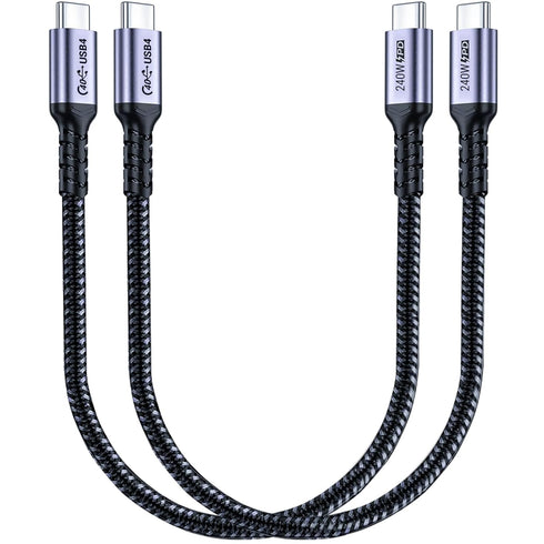 1FT USB 4 Cable 2 Packs, 240W USB C to USB C Cable, 40Gbps Data Transfer, 8K or Dual 4K Display Output