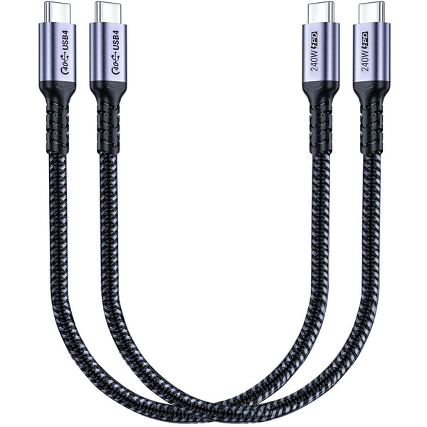 1FT USB 4 Cable 2 Packs, 240W USB C to USB C Cable, 40Gbps Data Transfer, 8K or Dual 4K Display Output