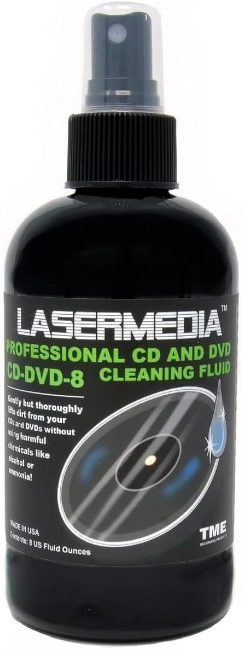 CD DVD Cleaning Solution Fluid 8 Ounce Spray Bottle Cleaner (Not a Scratch Remover) Made in USA Lasermedia